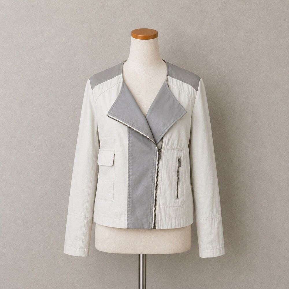 APT. 9 Women Large Moto Jacket Faux Leather Trim Asymmetrical Zip Front Chic